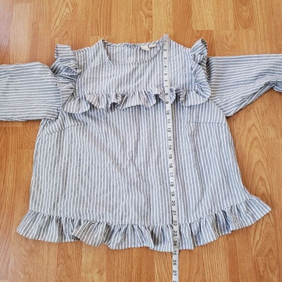Lost Ink Blue/White Stripe Ruffle Blouse SzXL - Picture 8 of 12